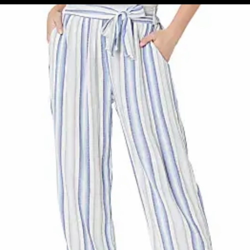 Angie Plazzo Pants White and Blue Striped Size M
